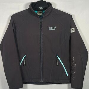 Jack Wolfskin‎ Womens Softshell Jacket Med Charcoal Grey Turquoise Fleece Lined